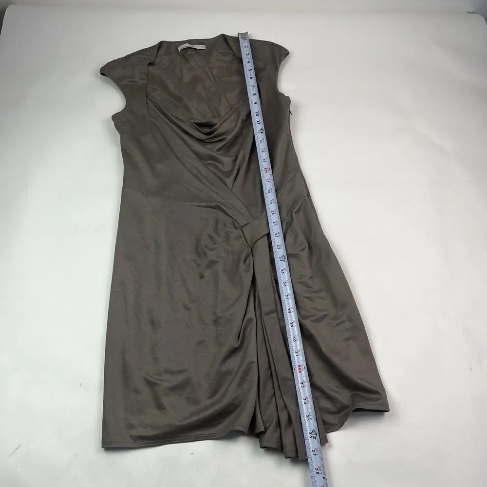 Karen Millen Taupe Brown Cap Sleeve Sheath Dress Size 8 EU 40 Faux Wrap - Picture 9 of 10